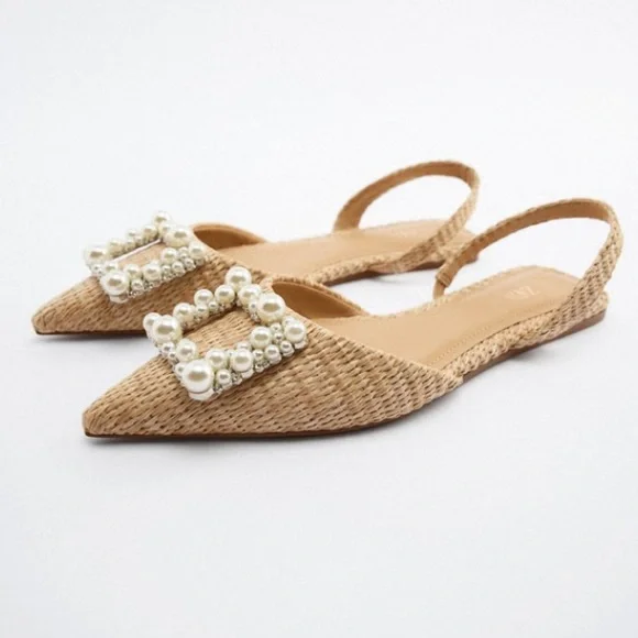 Zara pearl embellished flat slingbacks NWT - Picture 1 of 9